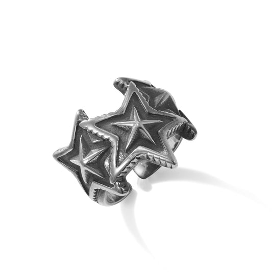 Unrols three-star forged stainless steel ring with a rugged, modern design. Waterproof and hypoallergenic.
